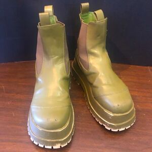 Urban Outfitters Olive Green Vegan Leather Hailey Chelsea  Chunky Platform Boots